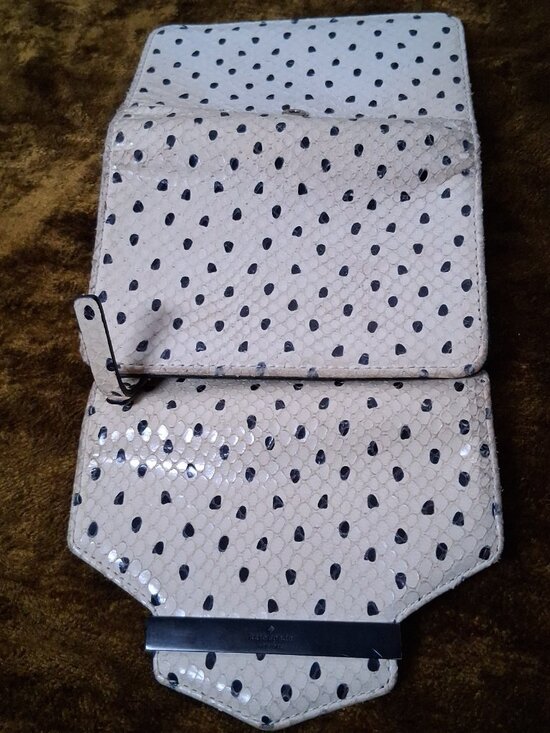 Kate Spade Kennedy Street Snake Wallet Trifold Ivory Black Dots Leather - Picture 7 of 16